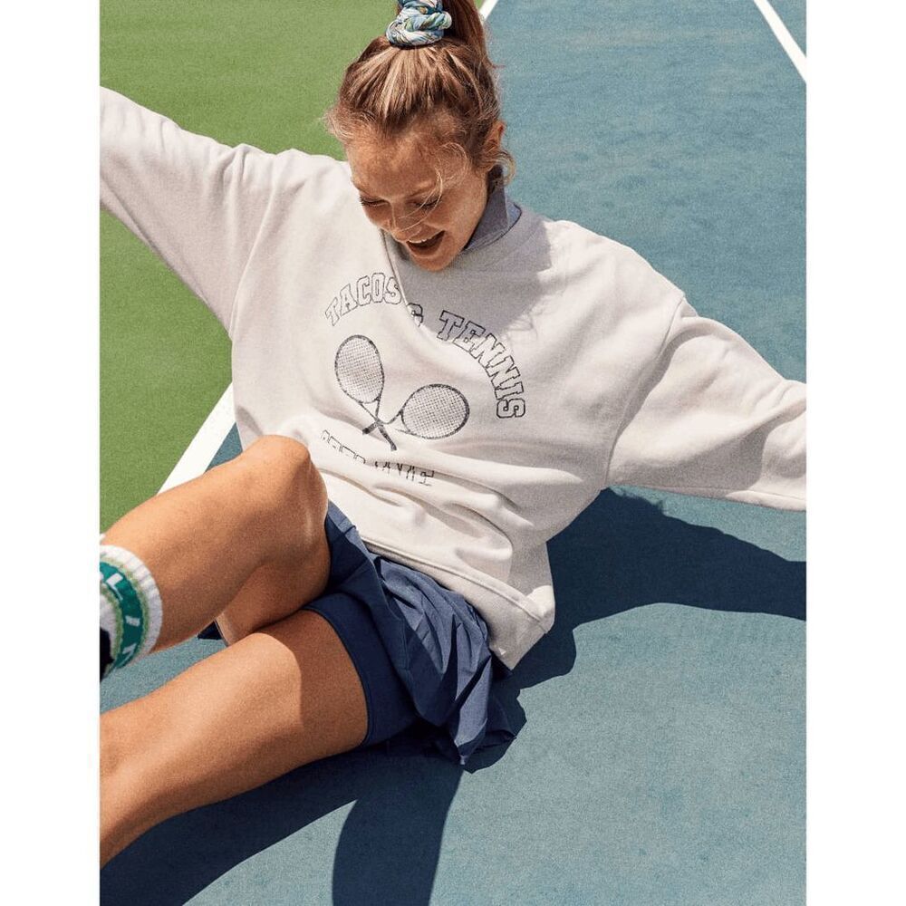 Aerie Offline Tacos & Tennis Throw-Back Fleece Crew Neck Sweatshirt Size Medium
